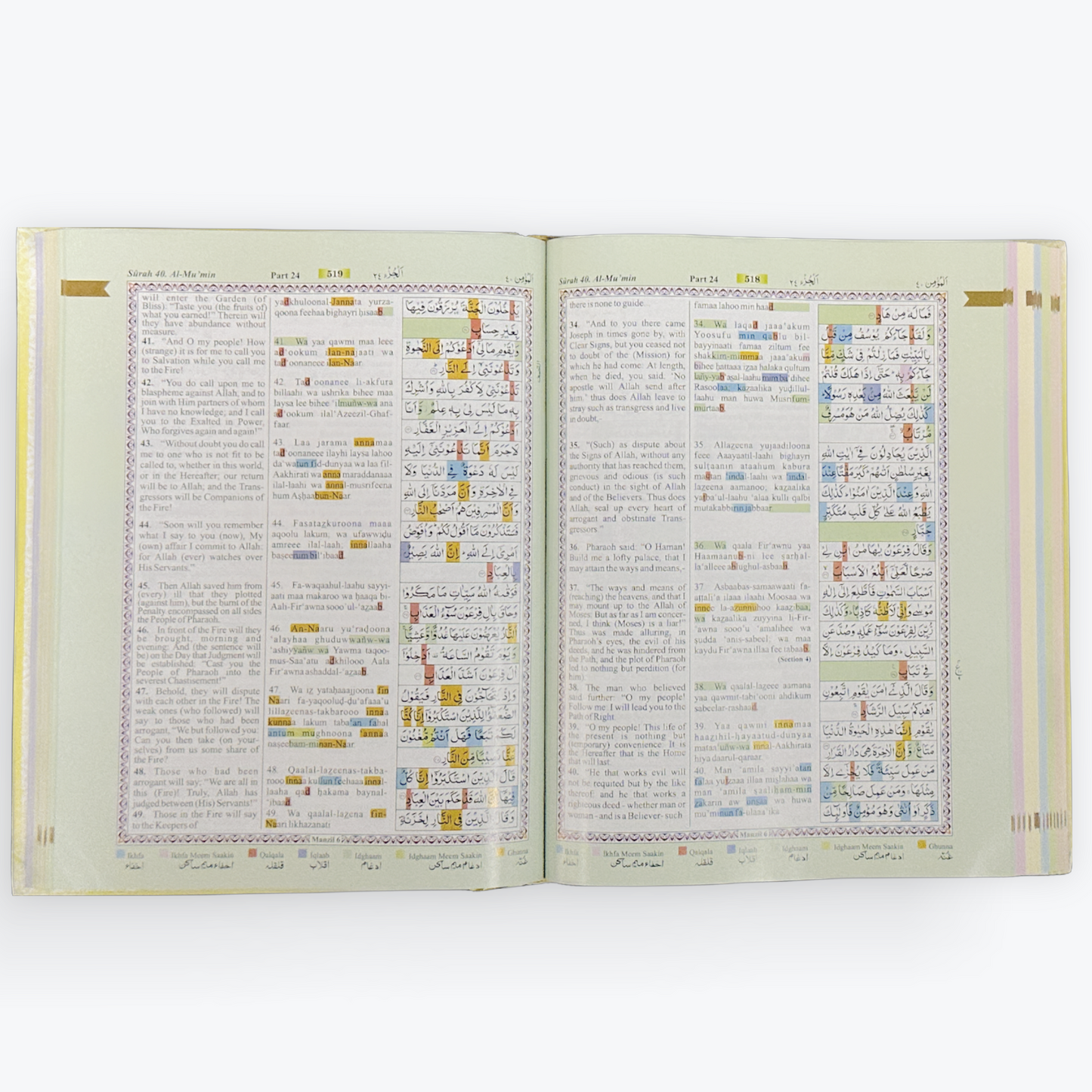 The Holy Quran Colour Coded Tajweed Rules Indo-Pak Transliteration and Roman Script with Arabic text and English Translation